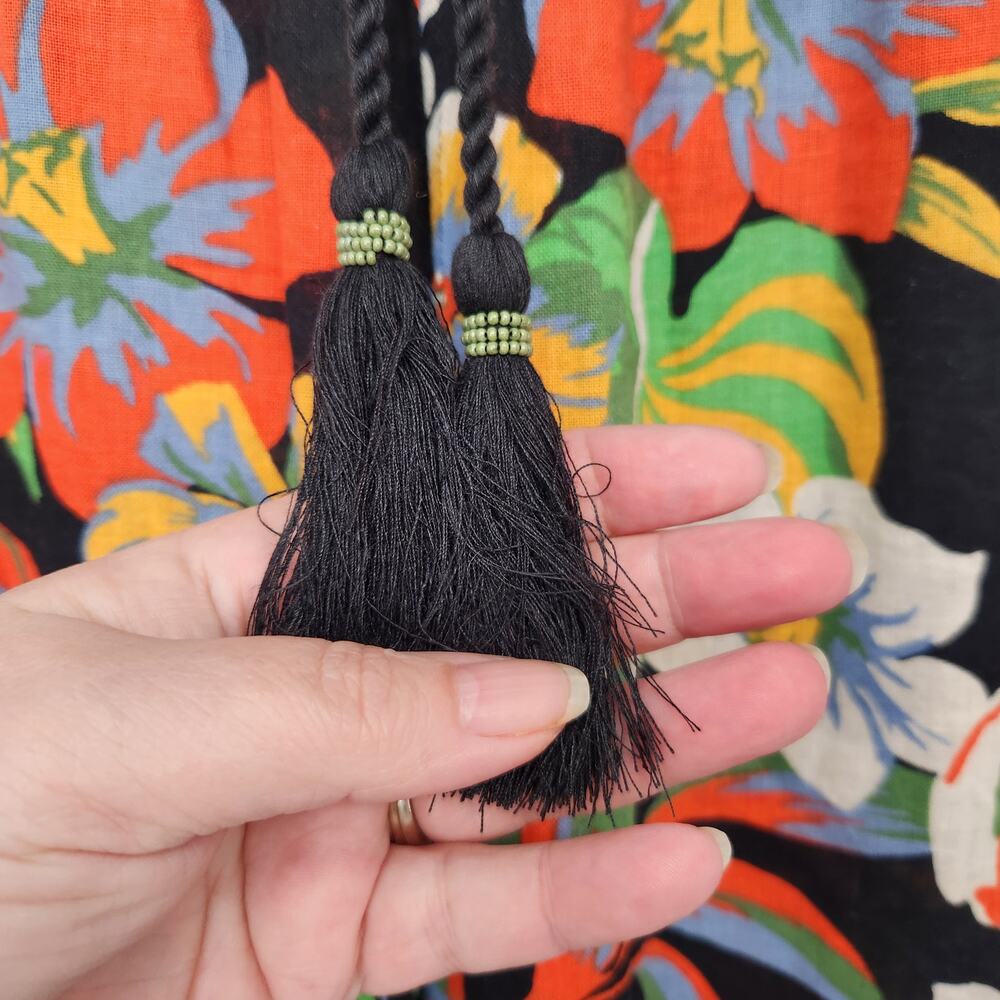 C&C California Black Linen Blend Tropical Wide Leg Pull on Crop Pants Women's M - Picture 7 of 8